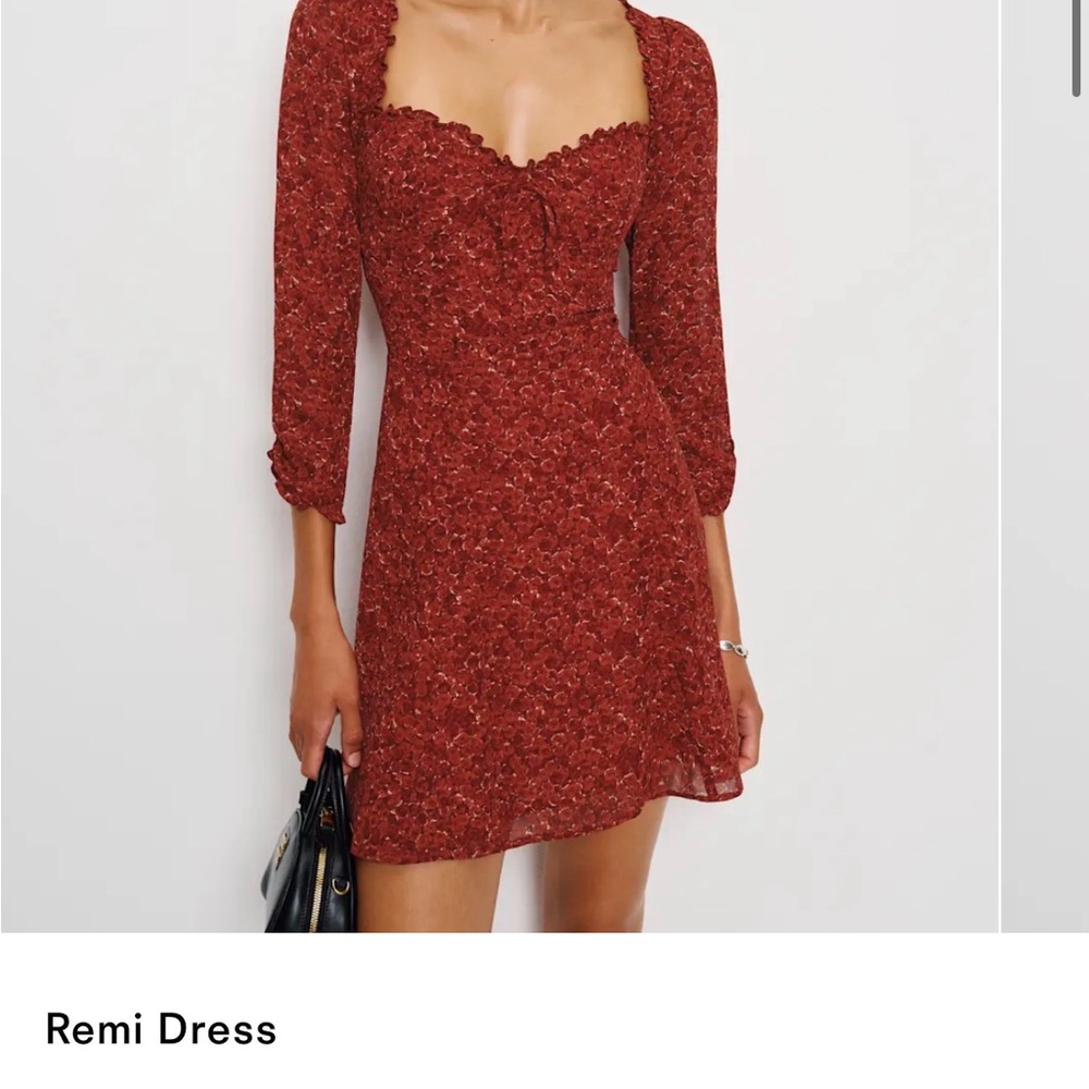 Reformation Remi Rust Red Floral Mini Dress